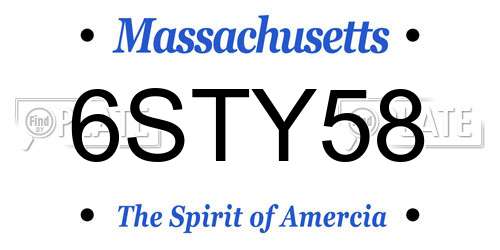 6STY58 Massachusetts License Plate