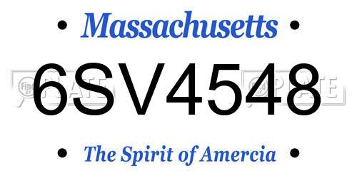 6SV4548 Massachusetts License Plate