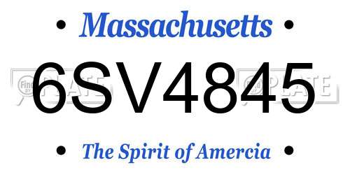 6SV4845 Massachusetts License Plate