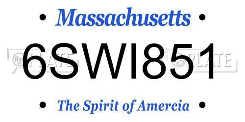 6SWI851 Massachusetts License Plate