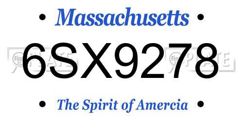 6SX9278 Massachusetts License Plate