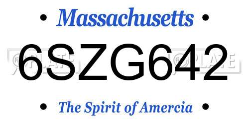 6SZG642 Massachusetts License Plate