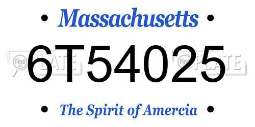 6T54025 Massachusetts License Plate