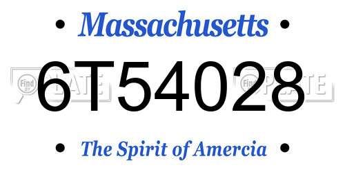 6T54028 Massachusetts License Plate