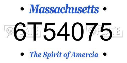 6T54075 Massachusetts License Plate