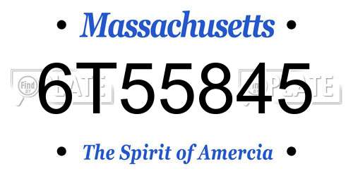 6T55845 Massachusetts License Plate