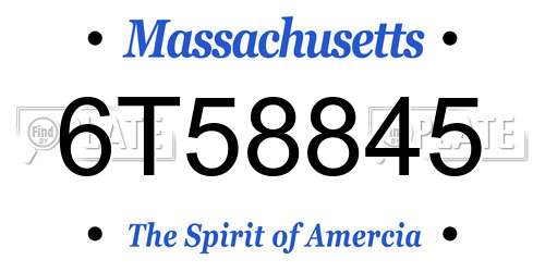6T58845 Massachusetts License Plate