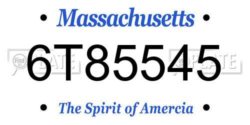 6T85545 Massachusetts License Plate