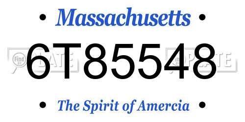 6T85548 Massachusetts License Plate
