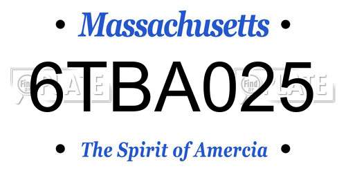 6TBA025 Massachusetts License Plate