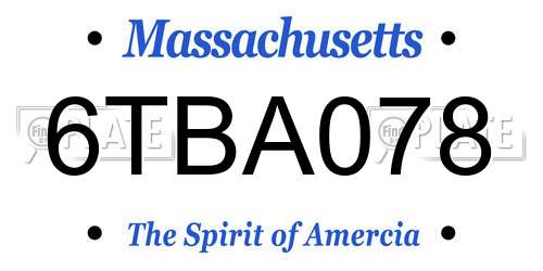 6TBA078 Massachusetts License Plate