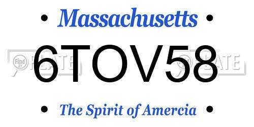 6TOV58 Massachusetts License Plate