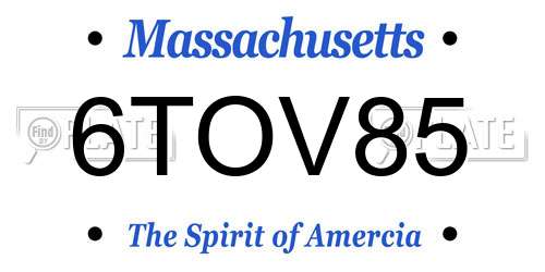 6TOV85 Massachusetts License Plate