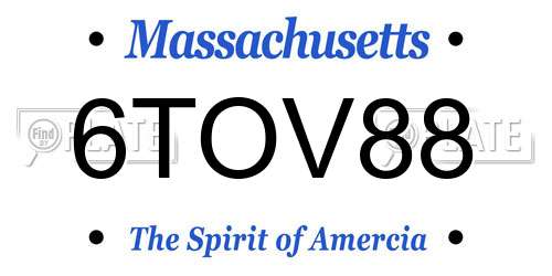 6TOV88 Massachusetts License Plate