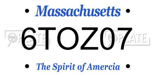 6TOZ07 Massachusetts License Plate