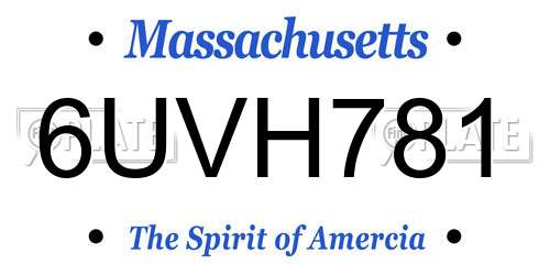 6UVH781 Massachusetts License Plate