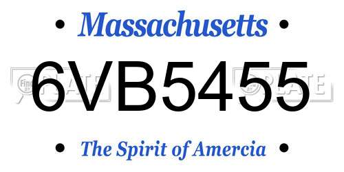 6VB5455 Massachusetts License Plate