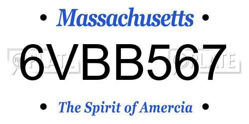 6VBB567 Massachusetts License Plate