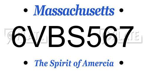 6VBS567 Massachusetts License Plate