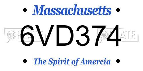 6VD374 Massachusetts License Plate