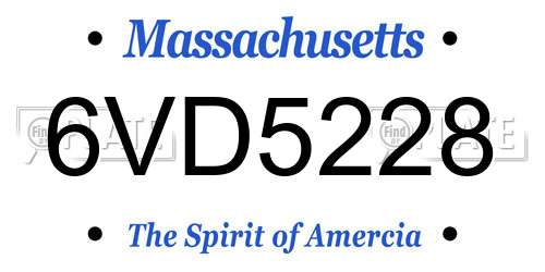 6VD5228 Massachusetts License Plate