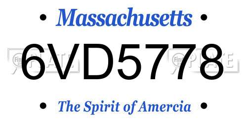 6VD5778 Massachusetts License Plate