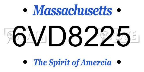 6VD8225 Massachusetts License Plate