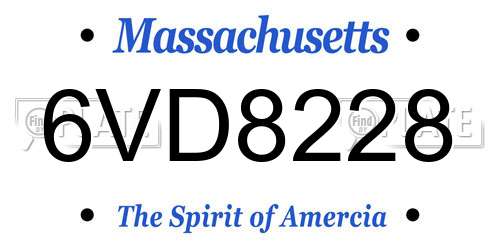 6VD8228 Massachusetts License Plate