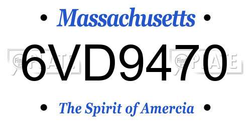 6VD9470 Massachusetts License Plate