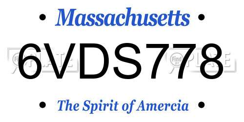 6VDS778 Massachusetts License Plate