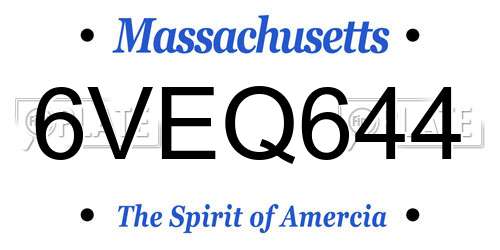 6VEQ644 Massachusetts License Plate