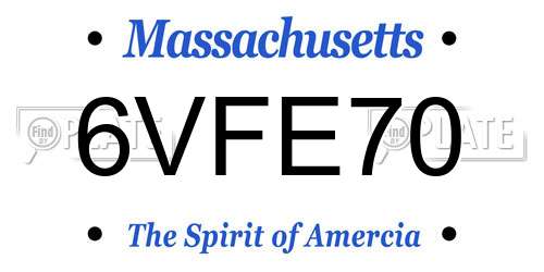 6VFE70 Massachusetts License Plate