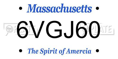 6VGJ60 Massachusetts License Plate