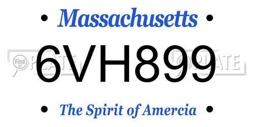 6VH899 Massachusetts License Plate