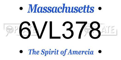 6VL378 Massachusetts License Plate