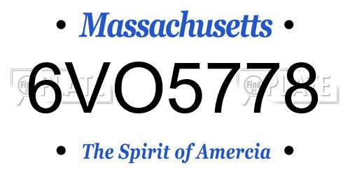 6VO5778 Massachusetts License Plate