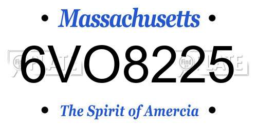 6VO8225 Massachusetts License Plate