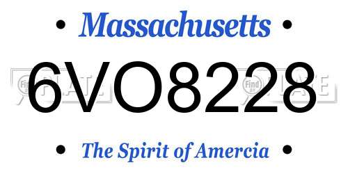 6VO8228 Massachusetts License Plate