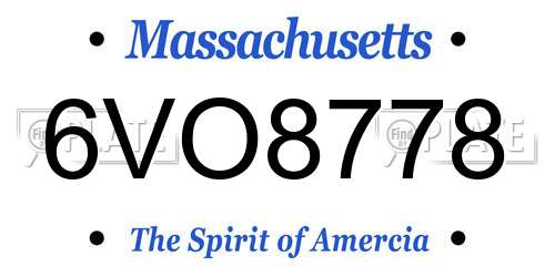 6VO8778 Massachusetts License Plate