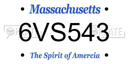 6VS543 Massachusetts License Plate