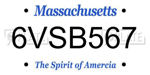 6VSB567 Massachusetts License Plate