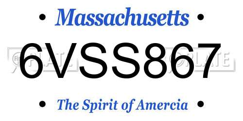 6VSS867 Massachusetts License Plate