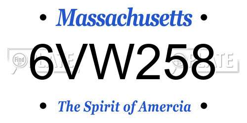 6VW258 Massachusetts License Plate