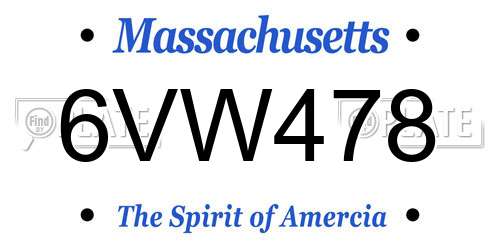 6VW478 Massachusetts License Plate