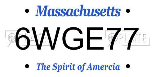 6WGE77 Massachusetts License Plate