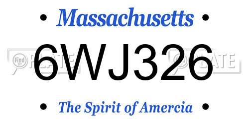 6WJ326 Massachusetts License Plate