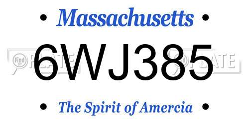 6WJ385 Massachusetts License Plate