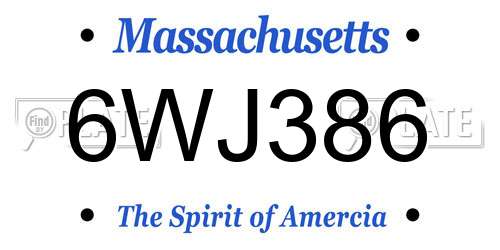 6WJ386 Massachusetts License Plate