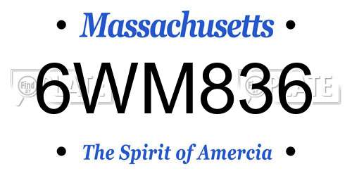 6WM836 Massachusetts License Plate