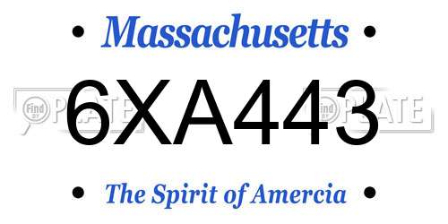 6XA443 Massachusetts License Plate